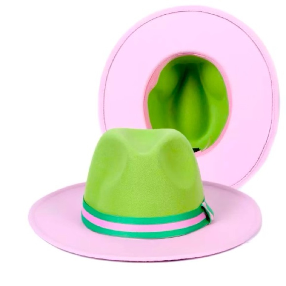 Pink and green fedora